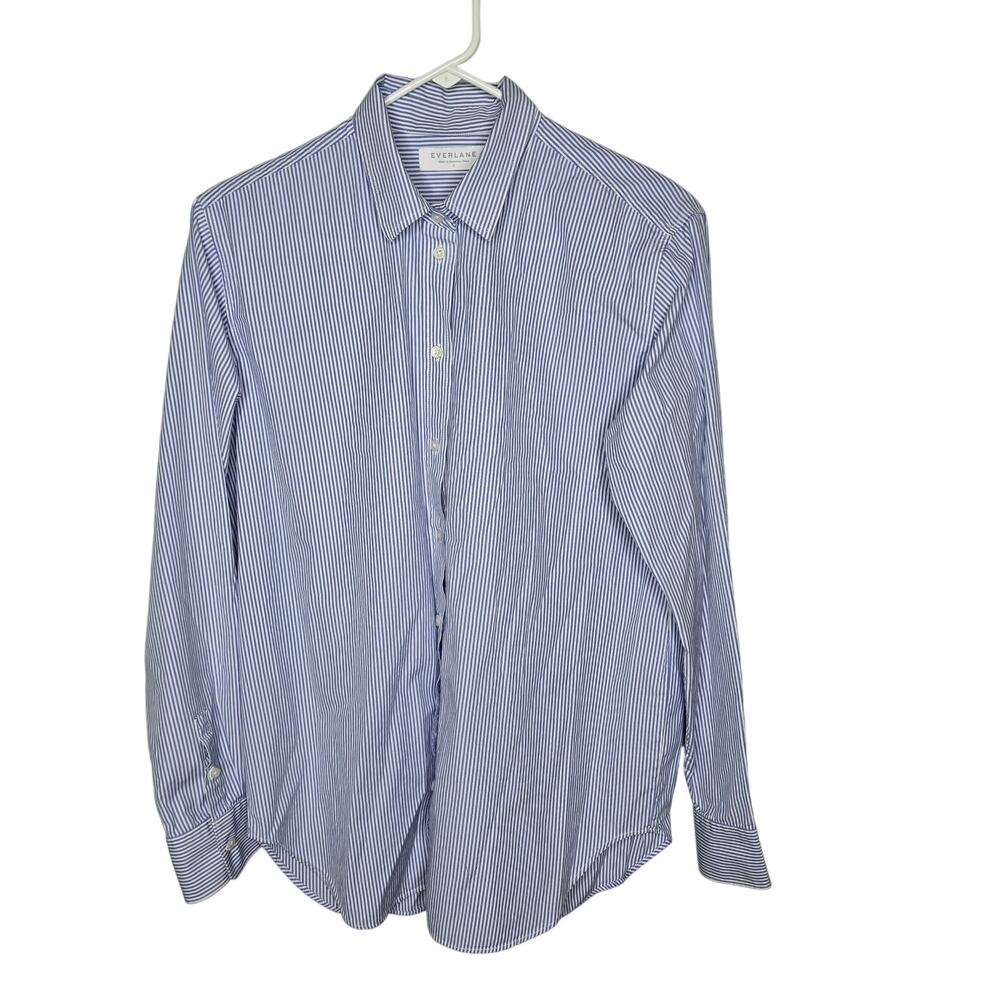 Everlane Blue White Stripe 100% Cotton Button-up Shirt Size 8